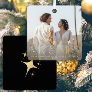 Ornement En Métal Premier Noël Comme M. & Mme nom photo moderne