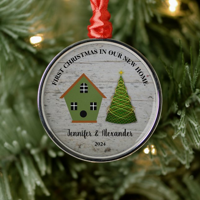Ornement En Métal Premier Noël dans notre nouvelle maison d'oiseaux  (Arbre)
