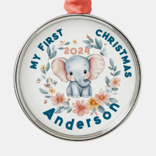Ornement En Métal Premier Noël de Bébé Garçon Éléphant Mignon
