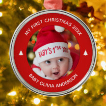 Premier Noël de bébé Photo personnalisée rouge