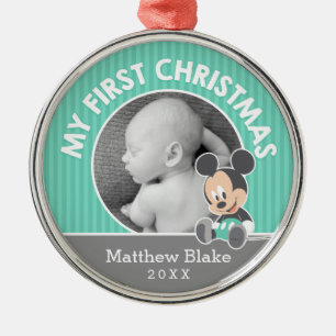 Ornement En Métal Premier Noël de Mickey Baby   Ajouter Votre Nom