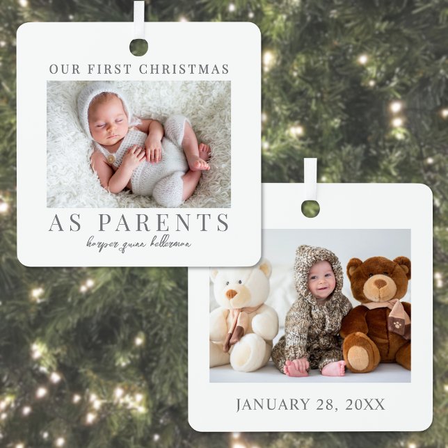 Ornement En Métal Premier Noël En Tant Que Parents Bébé Photo (First Christmas As Parents Baby Photo Metal Ornament)