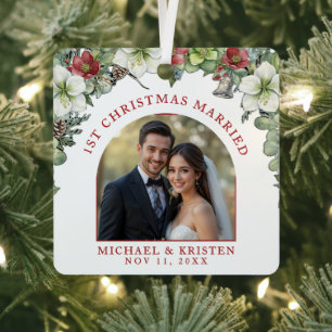 Ornement En Métal Premier Noël Marié Floral Mariage photo Blanc
