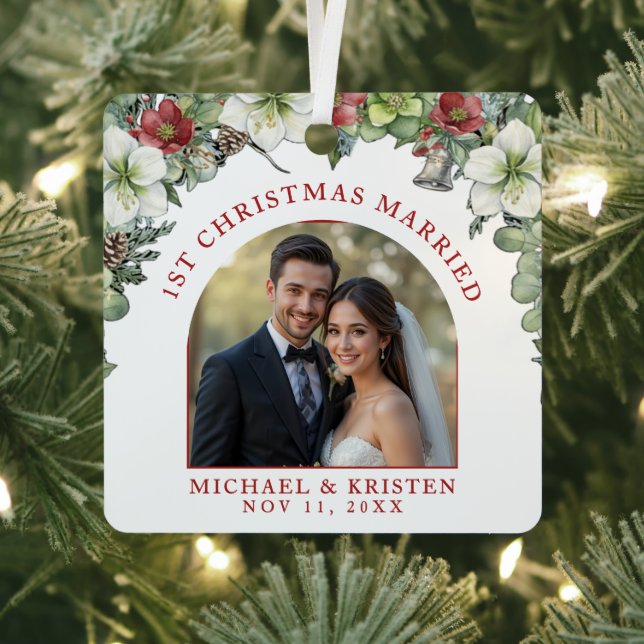 Ornement En Métal Premier Noël Marié Floral Mariage photo Blanc (Insitu)
