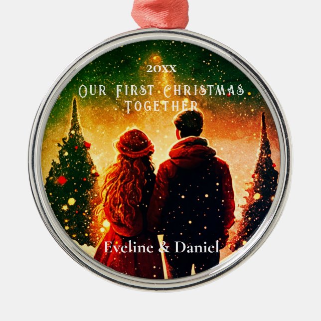 Ornement En Métal Premier Noël Nouveaux mariés couple romantique (Devant)