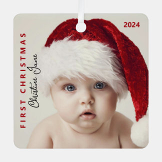Ornement En Métal Premier Noël | Photo bébé moderne et branchée mise