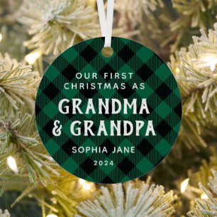 Ornement En Métal Première Fois Grand-parents Noël Russe Plaid
