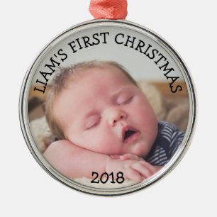 Ornement En Métal Première photo de bébé Noël Bleu Noël