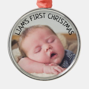 Ornement En Métal Première photo de bébé Noël Bleu Noël