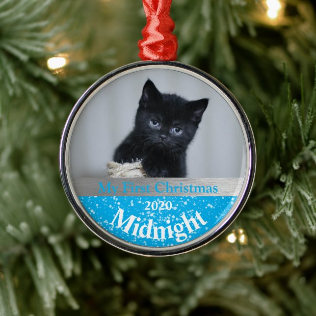 Ornement En Métal Première photo de Noël de Kitten personnalisé (Arbre)