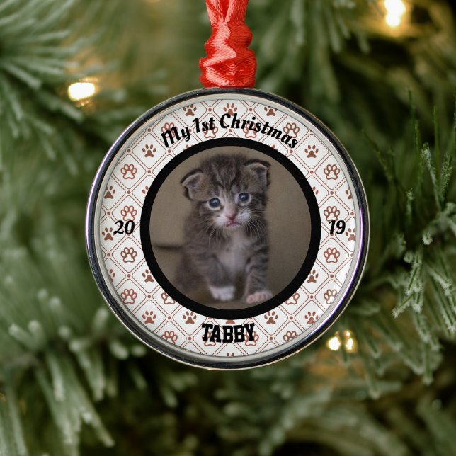 Ornement En Métal Première photo de Noël de Kitten personnalisé (Arbre)