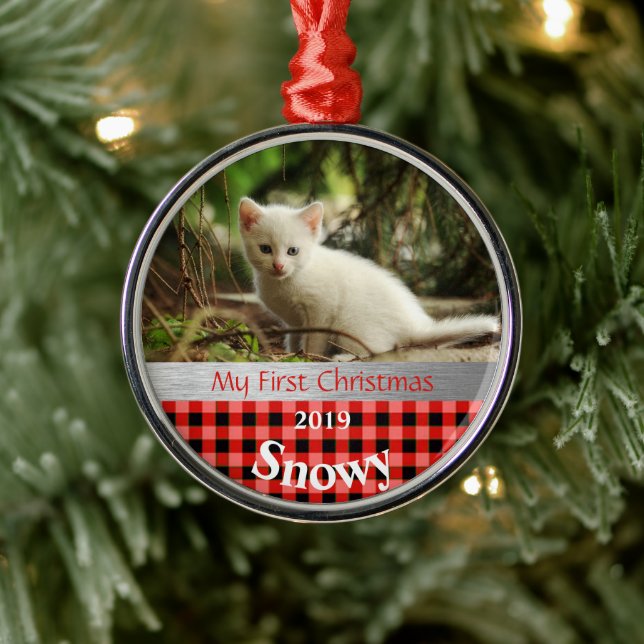 Ornement En Métal Première photo de Noël de Kitten personnalisé (Arbre)