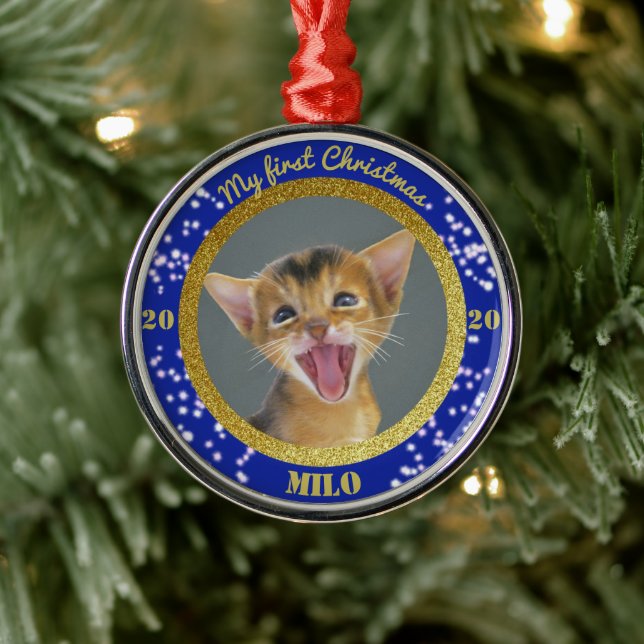Ornement En Métal Première photo de Noël de Kitten personnalisé (Arbre)