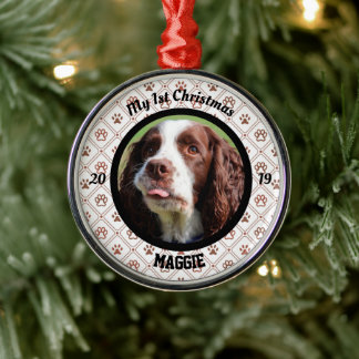 Ornement En Métal Première photo de Noël du chiot personnalisé