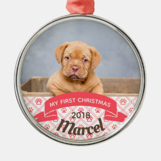 Ornement En Métal Première photo de Noël du chiot personnalisé