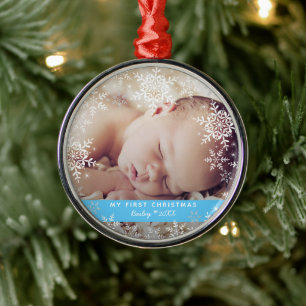 Ornement En Métal Premières flocons de neige de Noël de bébé garçon 