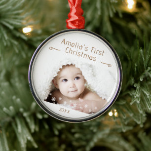 Ornement En Métal Premiers Snowflakes de Noël pour bébé Photo Keepsa