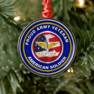 Ornement En Métal Proud Army Veteran Aviation Christmas