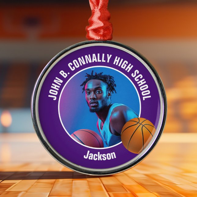 Ornement En Métal Purple Basketball Player Photo Christmas (Créateur téléchargé)