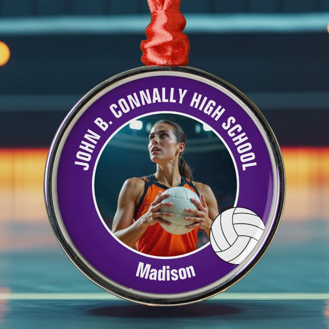 Ornement En Métal Purple Volleyball Player Photo Christmas Gift (Créateur téléchargé)