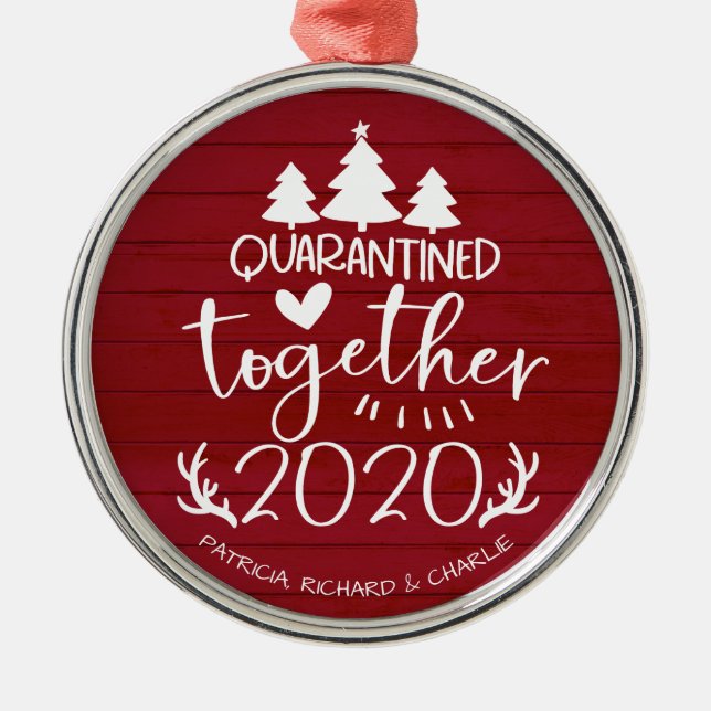 Ornement En Métal Quarantiné Ensemble Cute Covid Noël Rouge (Devant)