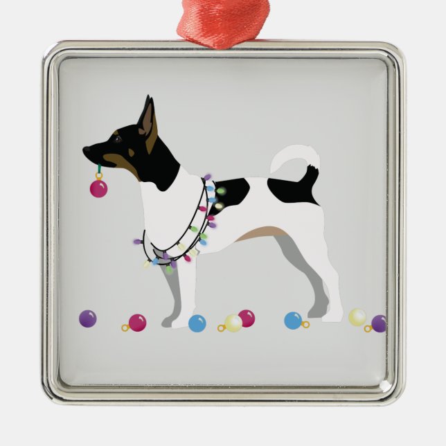 Ornement En Métal Rat Terrier Silhouette Design de Noël (Devant)