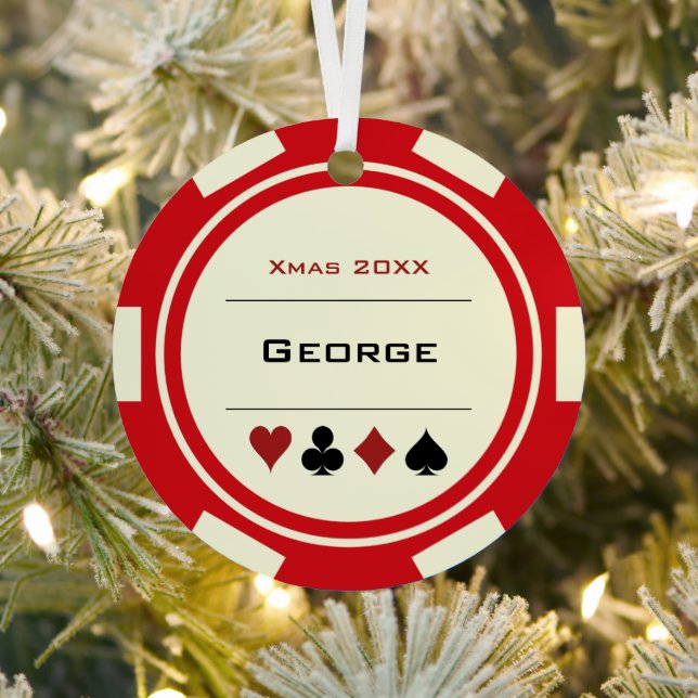 Ornement En Métal Red and Cream Las Vegas Poker Chip Christmas (Insitu)
