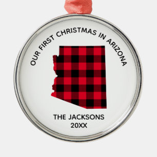 Ornement En Métal Red Buffalo Plaid Notre 1er Noël en Arizona