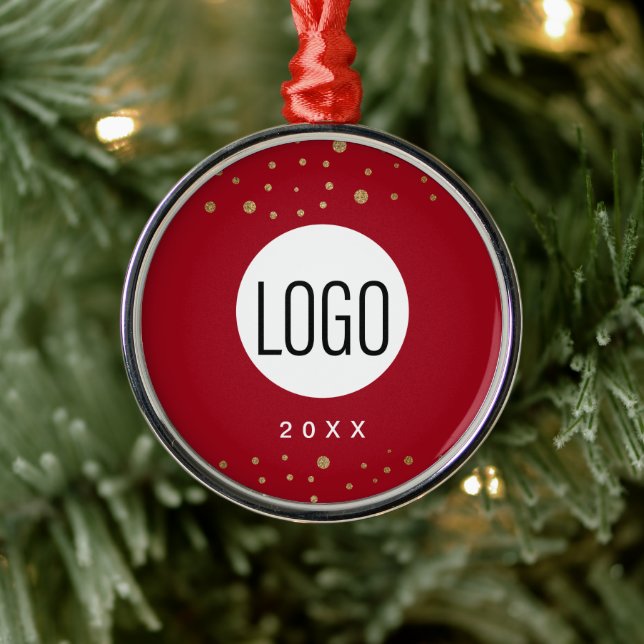 Ornement En Métal Red Custom Année Votre Logo Ici Gold Confetti (Arbre)