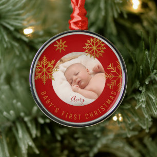 Ornement En Métal Red Gold Babys First Christmas Cadeau en céramiqu