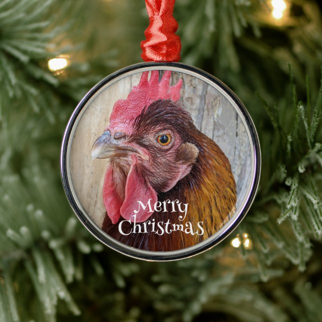 Ornement En Métal Red Hen Chicken Photo Holiday (Arbre)