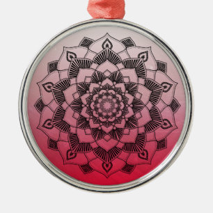 Ornement En Métal Red Mandala Abstrait Beau Noël