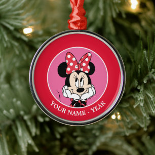 Ornement En Métal Red Minnie Tête dans les mains Ajouter votre nom