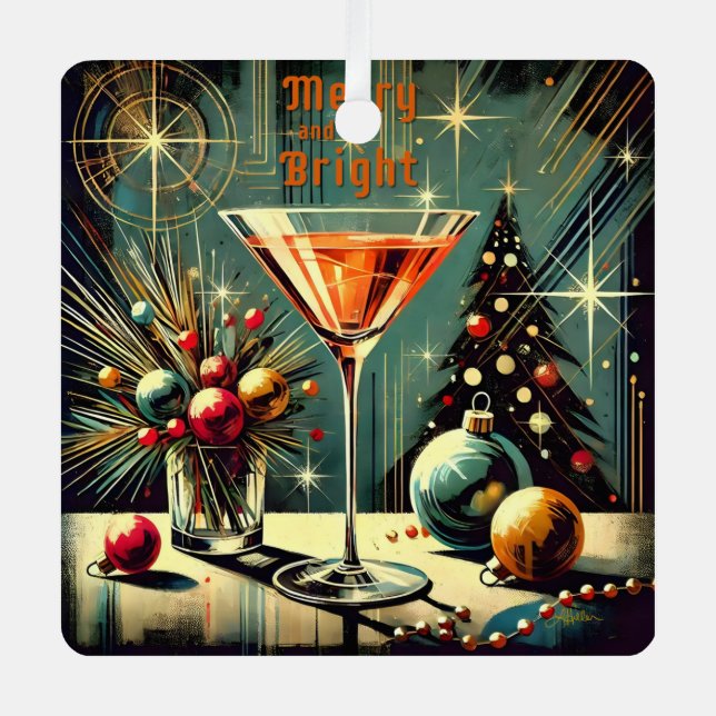 Ornement En Métal Retro les années 50 Merry & Bright Christmas Marti (Recto)