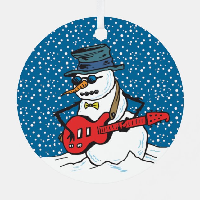 Ornement En Métal Rocking Snowman Jouer Une Guitare (Verso)