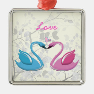 Ornement En Métal Rose bleu cygne amour coeur couple gardien de l'or