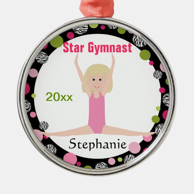 Ornement En Métal Rose et vert de souvenir de gymnaste d'étoile (Devant)