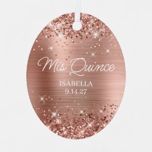 Ornement En Métal Rose Glitter Gold Foil Quinceañera Robe Photo