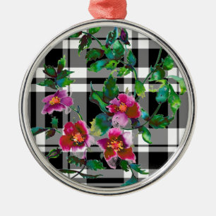 Ornement En Métal rose vintage - plaid noir et blanc