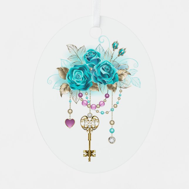 Ornement En Métal Roses turquoise avec touches (Recto)