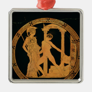 Ornement En Métal Rouge-chiffre tasse dépeignant Athéna, Theseus