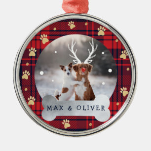 Ornement En Métal Rouge & Marine Blue Plaid & Gold Empreinte de patt