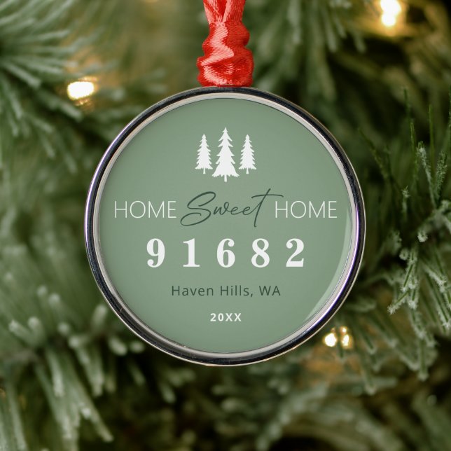 Ornement En Métal Sage White Home Sweet Home Code postal (Arbre)
