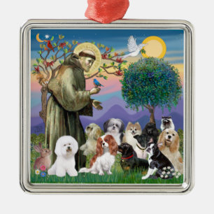 Ornement En Métal Saint François avec 10 chiens