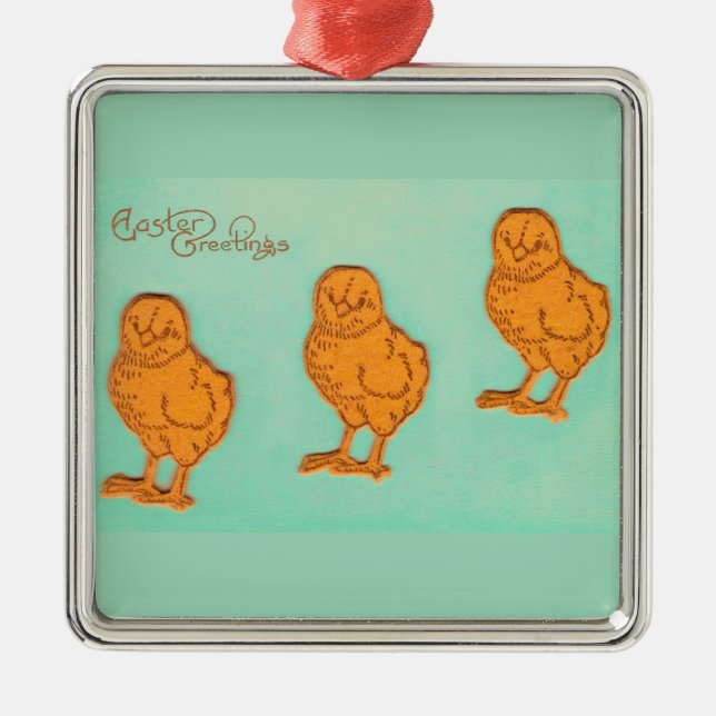Ornement En Métal Salutations de Pâques Chicks Vert (Devant)
