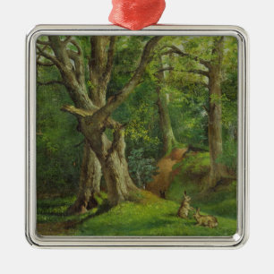 Ornement En Métal Scène de région boisée avec des lapins, 1862