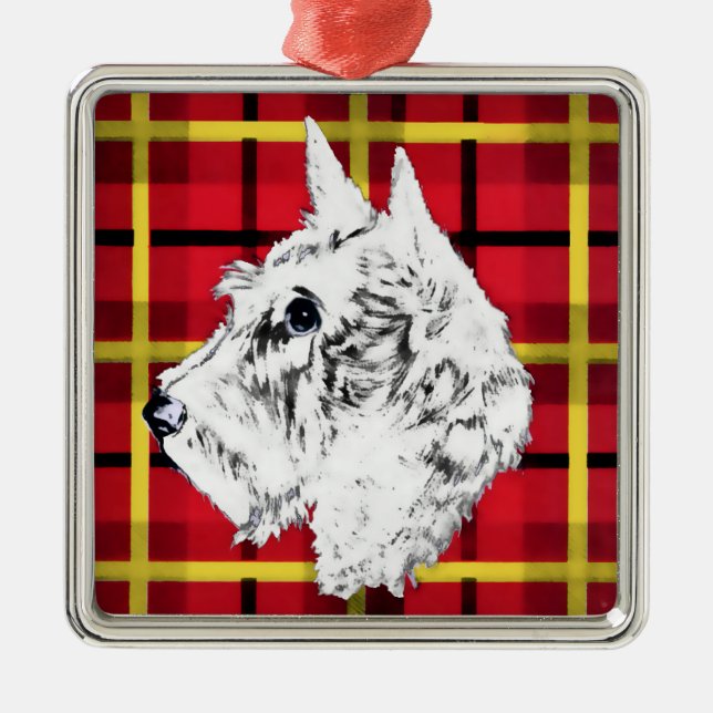 Ornement En Métal Scottie Dog, White Scottish Terrier Orament (Devant)