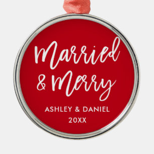 Ornement En Métal Script de pinceau moderne marié & Joyeux Mariage r