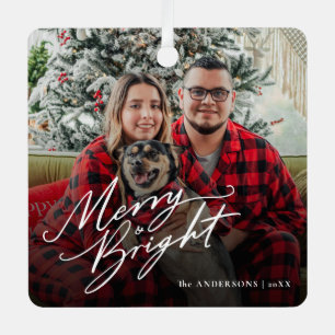 Ornement En Métal Script moderne Joyeuse et brillante photo de Noël