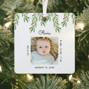 Ornement En Métal Script rustique Mistletoe Photo Baby First Christm